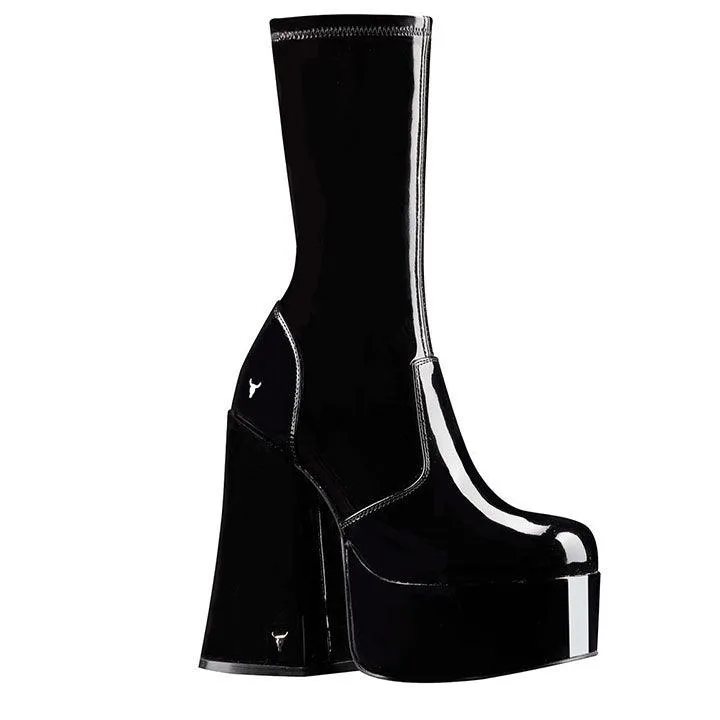 WINDSOR SMITH VIRTUE PATENT BLACK BOOTS