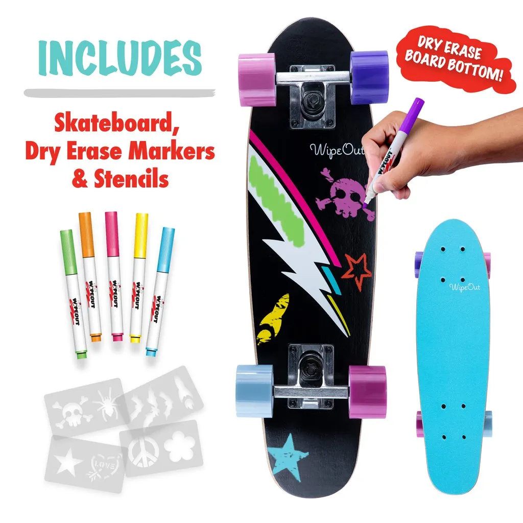 Wipeout Dry Erase Skateboard- Lightning Bolt