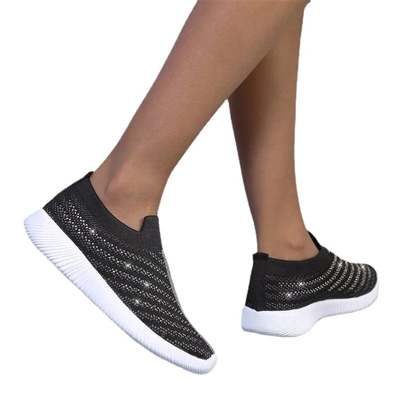 Women Loafers Crystal Bright Sneakers Sock Shoes Anti-slip Mesh Breathable Running Shoes Outdoor Hiking