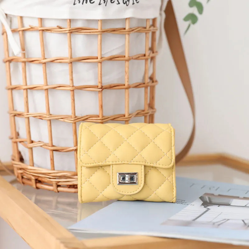 Women's Korean-Style Fashion Diamond Coin Purse Minority All-Match Multifunctional Card Holder Flip Square Buckle 70% off Short Style Wallet