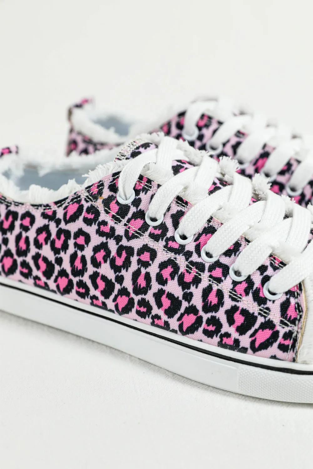 Women's Pink Leopard Print Lace Up Canvas Shoes