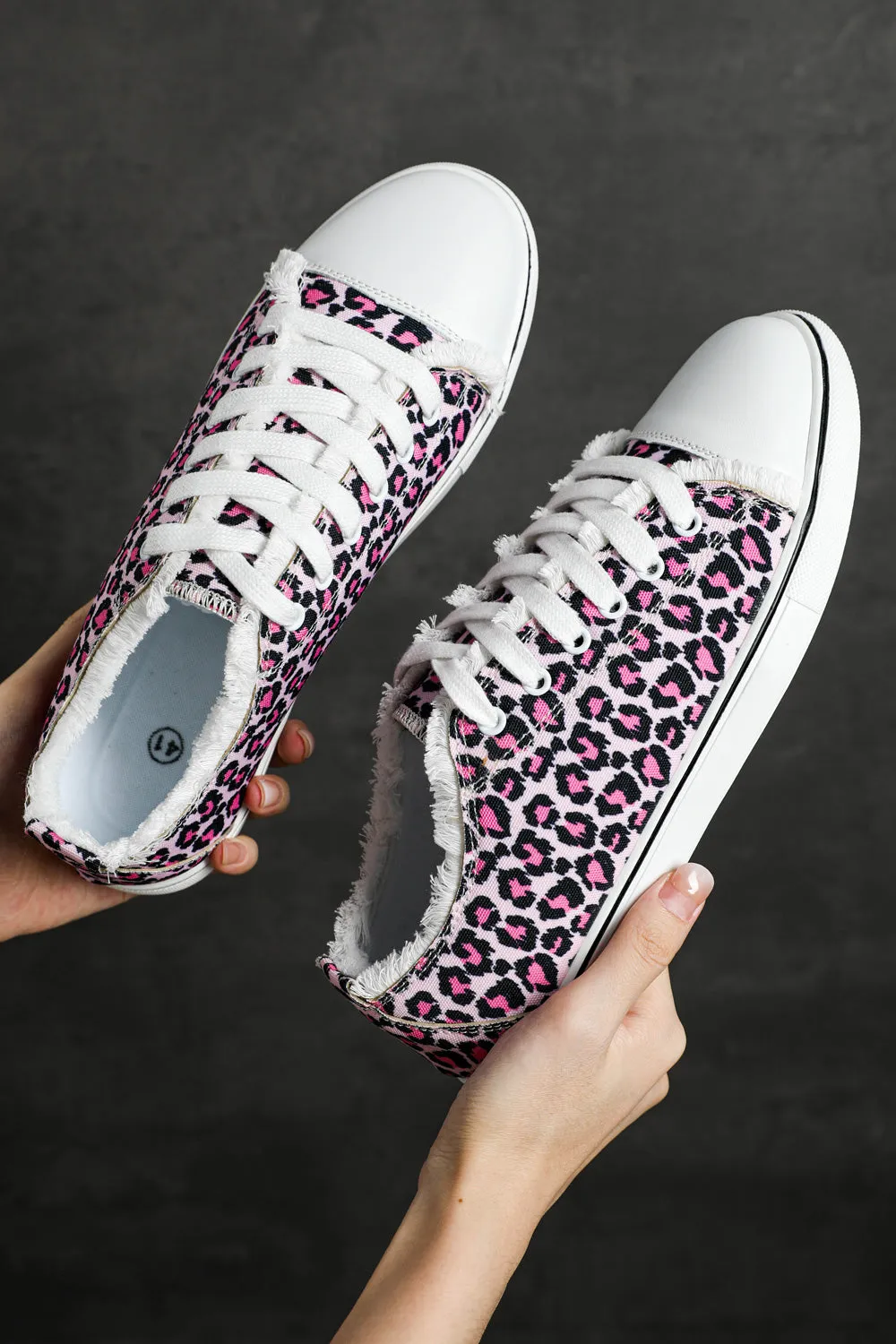 Women's Pink Leopard Print Lace Up Canvas Shoes