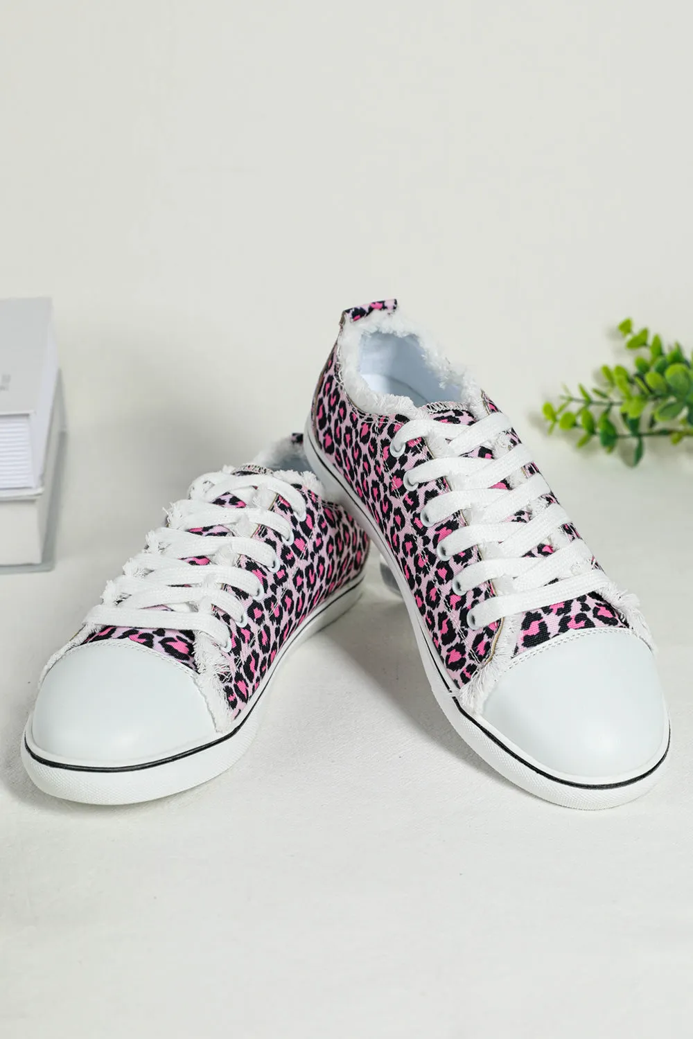 Women's Pink Leopard Print Lace Up Canvas Shoes