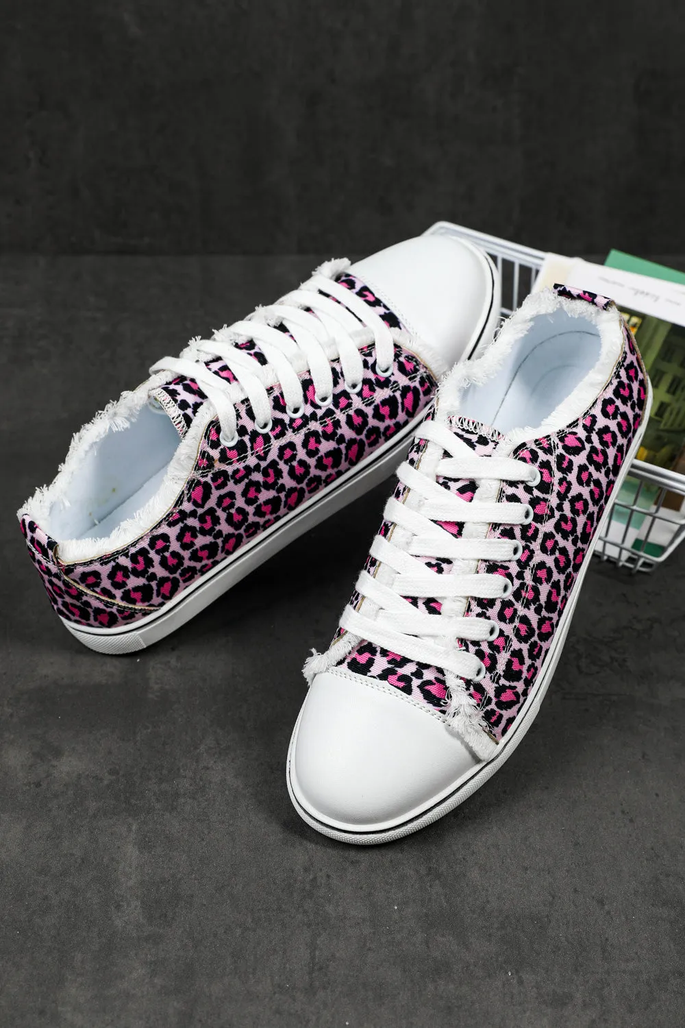 Women's Pink Leopard Print Lace Up Canvas Shoes