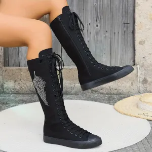 Women's Thigh-High Fashion Comfortable Knee-High Canvas Boots With Inner Zipper, Student Sneakers Canvas Shoes