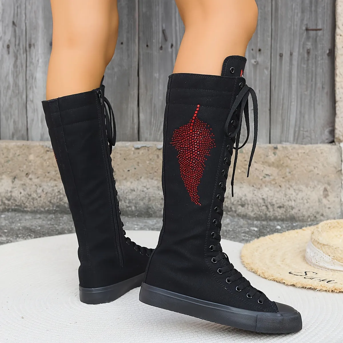 Women's Thigh-High Fashion Comfortable Knee-High Canvas Boots With Inner Zipper, Student Sneakers Canvas Shoes