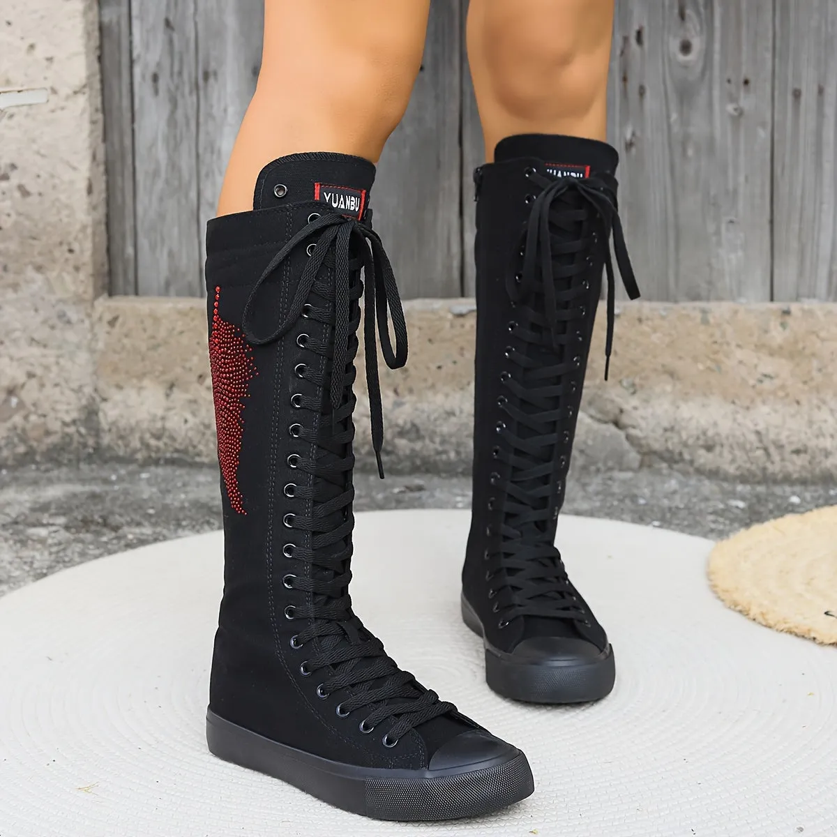 Women's Thigh-High Fashion Comfortable Knee-High Canvas Boots With Inner Zipper, Student Sneakers Canvas Shoes