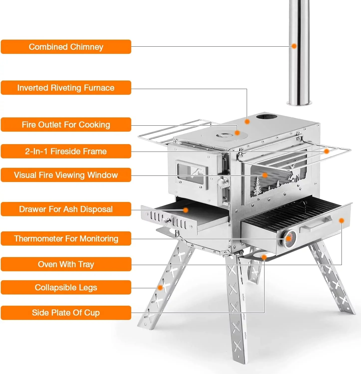 Wood Burning Stove, Tent Stoves with Wood Oven, Camping Wood Stove for Outdoor Cookout, Hiking, Travel, Backpacking Trips