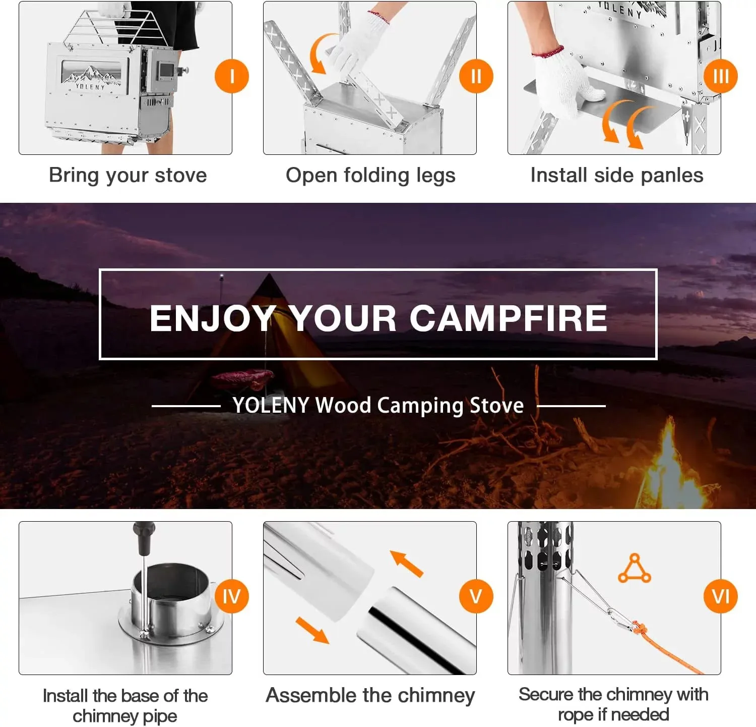 Wood Burning Stove, Tent Stoves with Wood Oven, Camping Wood Stove for Outdoor Cookout, Hiking, Travel, Backpacking Trips