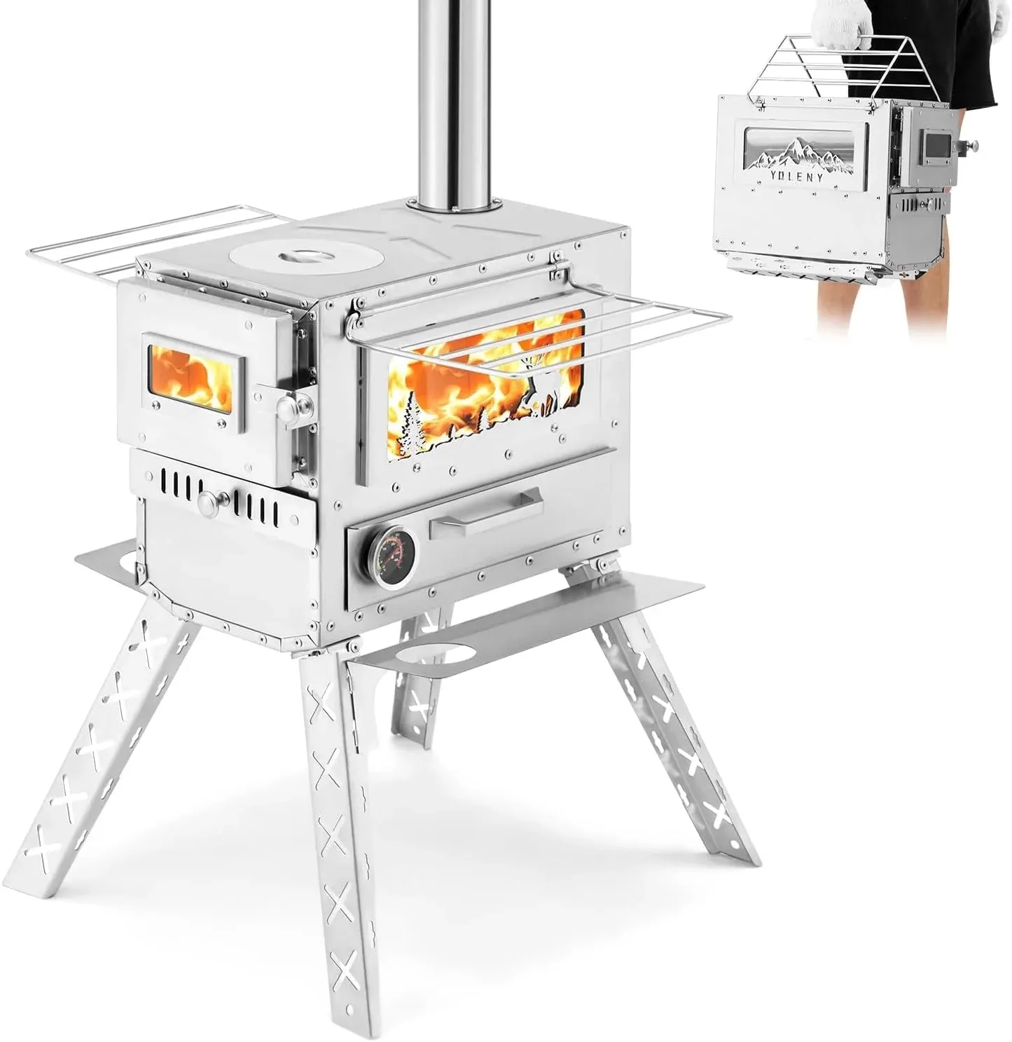 Wood Burning Stove, Tent Stoves with Wood Oven, Camping Wood Stove for Outdoor Cookout, Hiking, Travel, Backpacking Trips