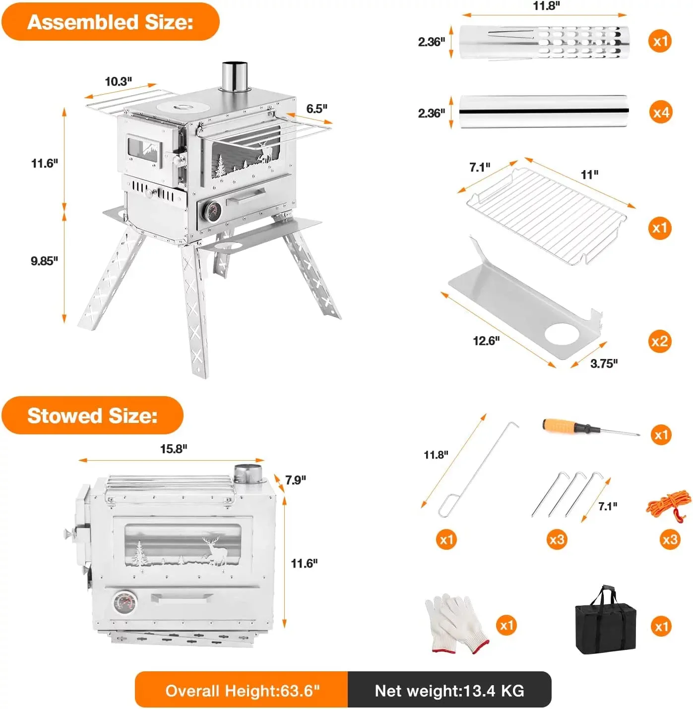 Wood Burning Stove, Tent Stoves with Wood Oven, Camping Wood Stove for Outdoor Cookout, Hiking, Travel, Backpacking Trips