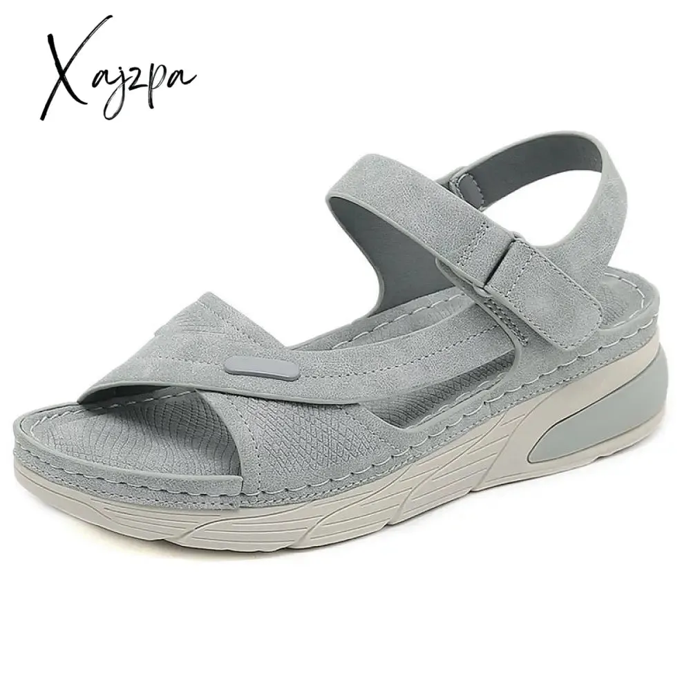 Xajzpa - Genuine Leather Shoes Women Comfortable Sandals Ladies Slip-on Wedge Sandals Sports Beach Walk Shoes Summer Fashion Casual Shoes