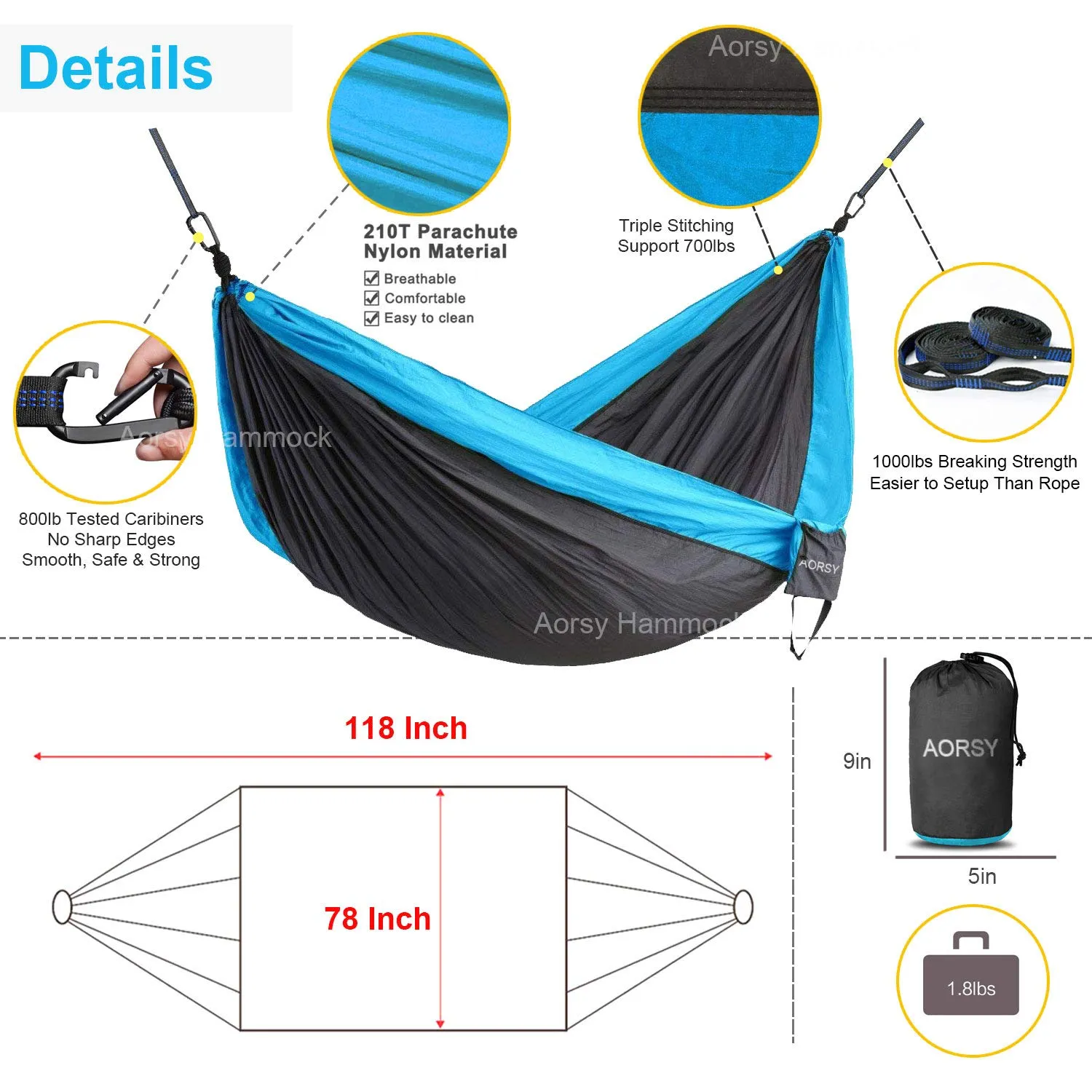 XL Single & Double Parachute Nylon Waterproof Camping Hammock - AORSY